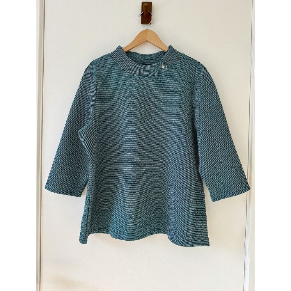 CHICOS 3 Weekends Teal Quilted Striped Mock Neck Top Casual Lagenlook Plus